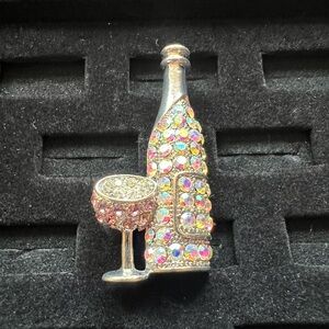 Rhinestone Brooch - Champagne Bottle & Glass